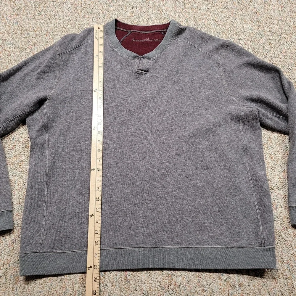Tommy Bahama Sweatshirt Mens XL Grey Reversible Split Neck Pullover Knit Sweater